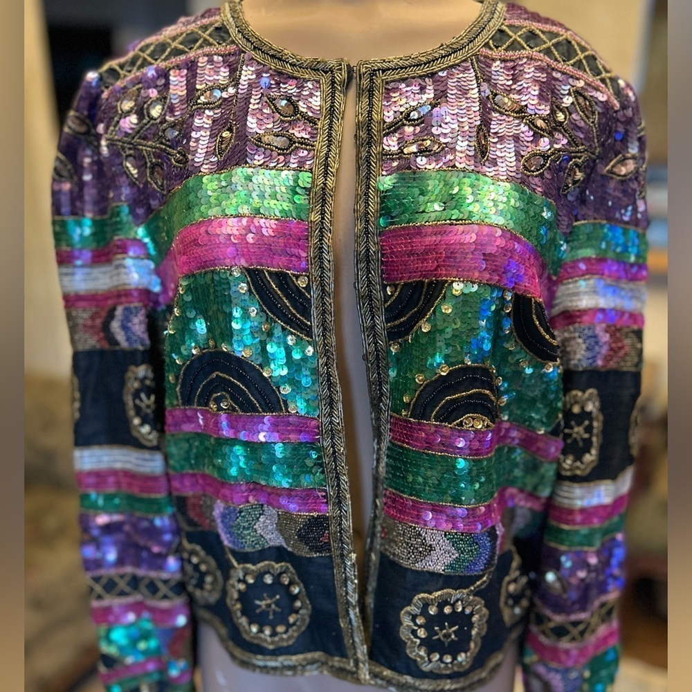 Vintage Leslie Fay Beaded Sequin Blazer Jacket Top Medium - Picture 2 of 11